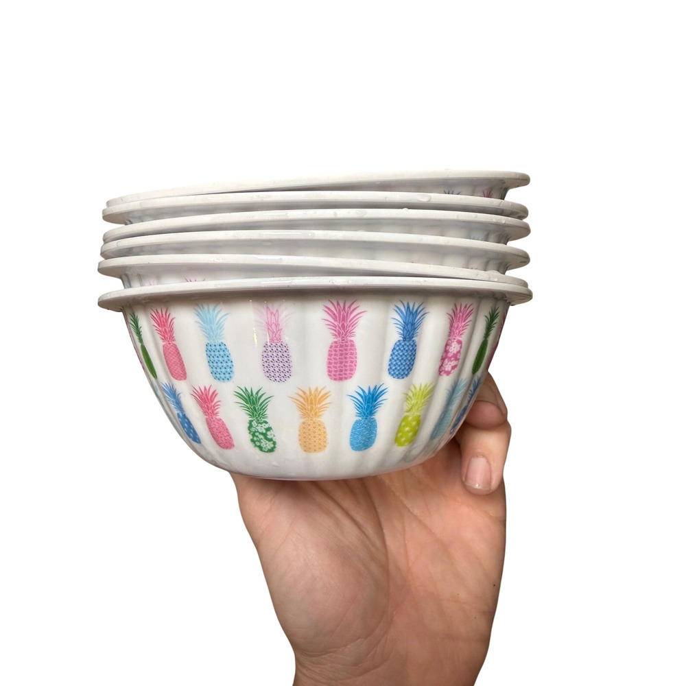 Coastal Collection Melamine Pineapple‎ Bowls 5 set White Tropical Summer Dining